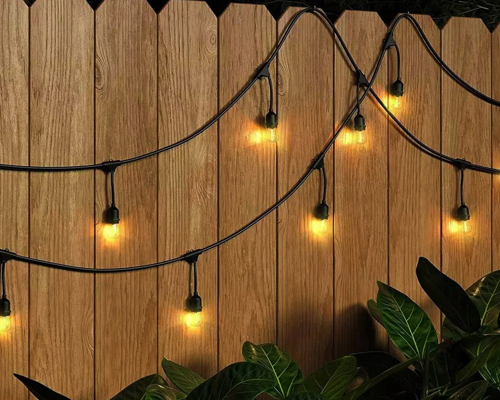 Lauko sodo girlianda šviesos grandinėlė 20 m + 20x E27 LED lemputė