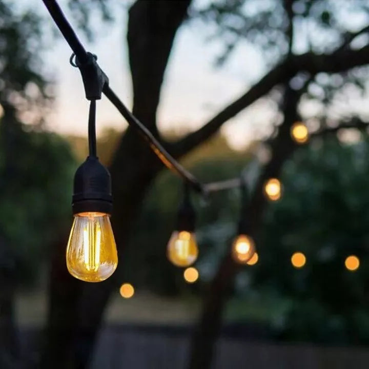 Lauko sodo girlianda šviesos grandinėlė 20 m + 20x E27 LED lemputė