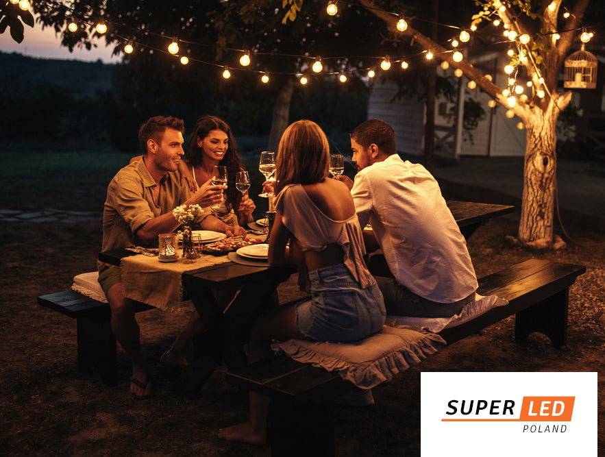 Lauko sodo girlianda šviesos grandinėlė 20 m + 20x E27 LED lemputė