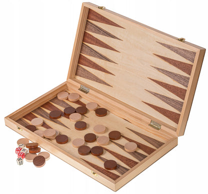 Žaidimas 3in1 Mediniai Turnyriniai Šachmatai 4 + Backgammon + Šaškės - 44 x 44 cm