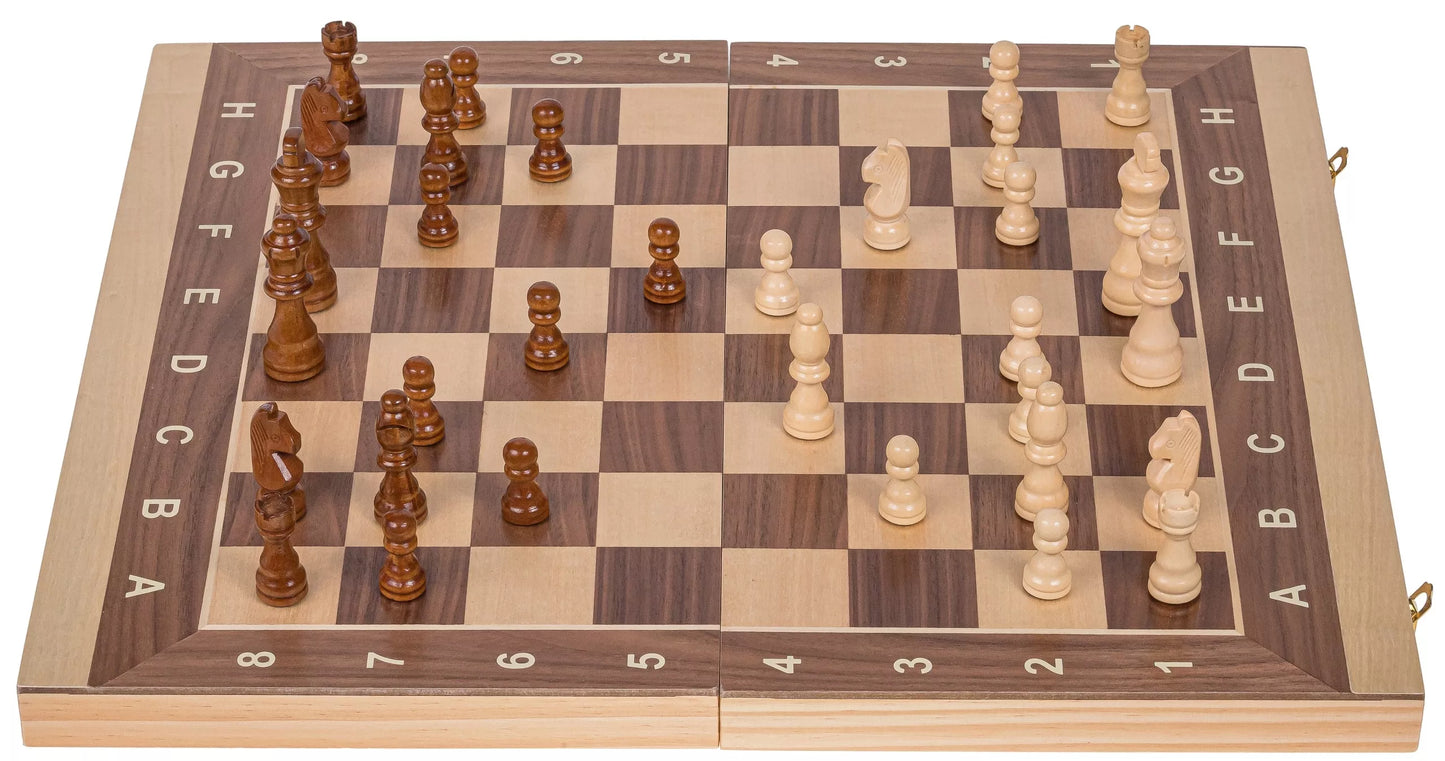 Žaidimas 3in1 Mediniai Turnyriniai Šachmatai 4 + Backgammon + Šaškės - 44 x 44 cm