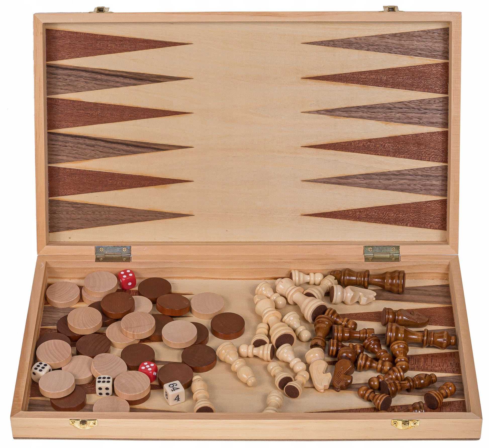 Žaidimas 3in1 Mediniai Turnyriniai Šachmatai 4 + Backgammon + Šaškės - 44 x 44 cm
