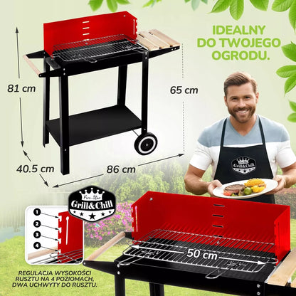 Šašlykinė / kepsninė – grotelių dydis 50x26,5 cm, su ratais ir lentynomis