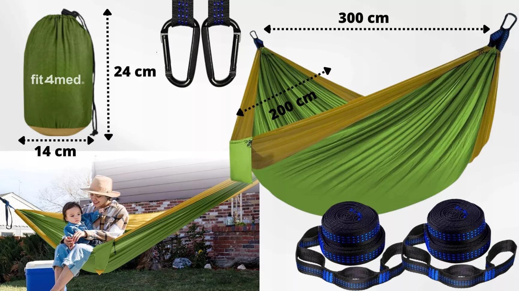 DVI VIETA HAMAKAS-SUPYNĖ 300x200 DIDELIS 300KG XXL LENGVAS STIPRUS GREITAS MONTAVIMAS