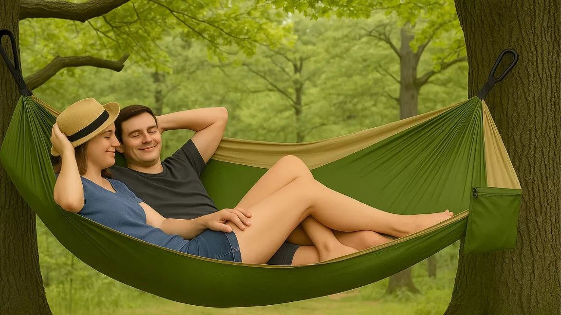 DVI VIETA HAMAKAS-SUPYNĖ 300x200 DIDELIS 300KG XXL LENGVAS STIPRUS GREITAS MONTAVIMAS