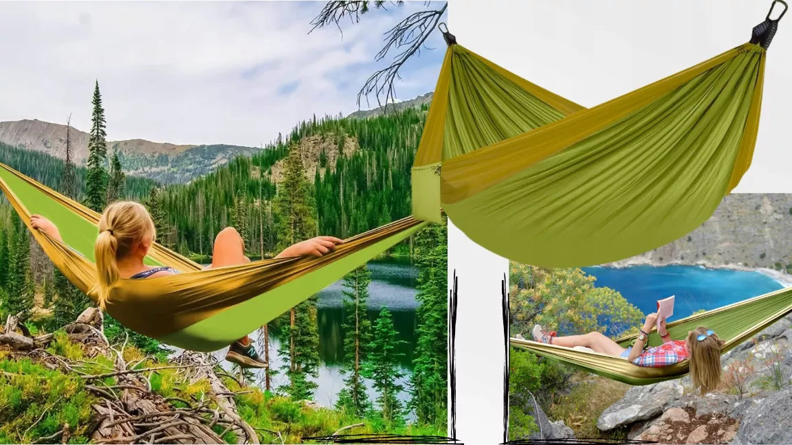 DVI VIETA HAMAKAS-SUPYNĖ 300x200 DIDELIS 300KG XXL LENGVAS STIPRUS GREITAS MONTAVIMAS