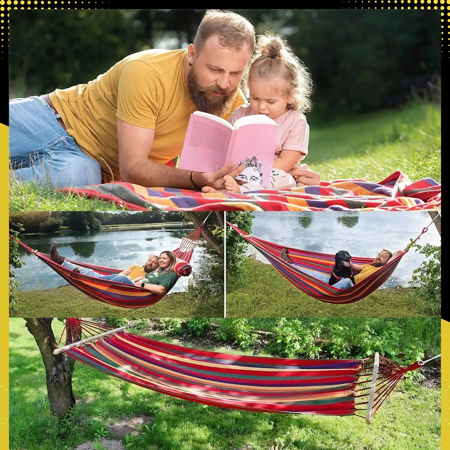 Sodo hamakas 2 asmenims, didelis turistinis, dvivietis su strypu, XXL 260x150