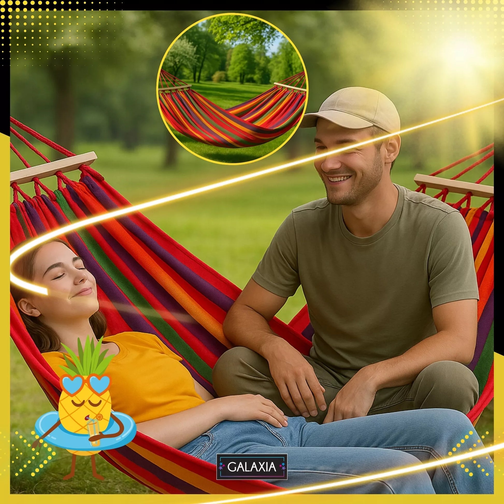 Sodo hamakas 2 asmenims, didelis turistinis, dvivietis su strypu, XXL 260x150