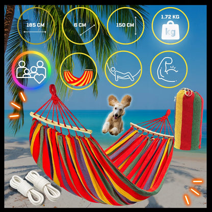 Sodo hamakas 2 asmenims, didelis turistinis, dvivietis su strypu, XXL 260x150