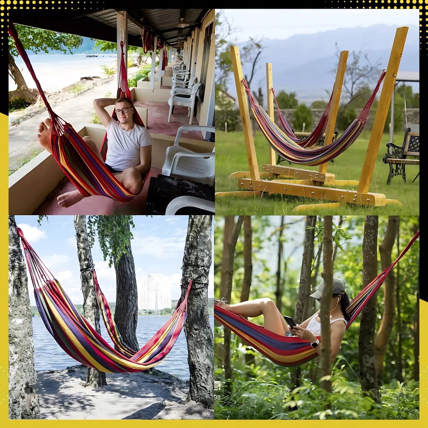 Sodo hamakas 2 asmenims, didelis turistinis, dvivietis su strypu, XXL 260x150