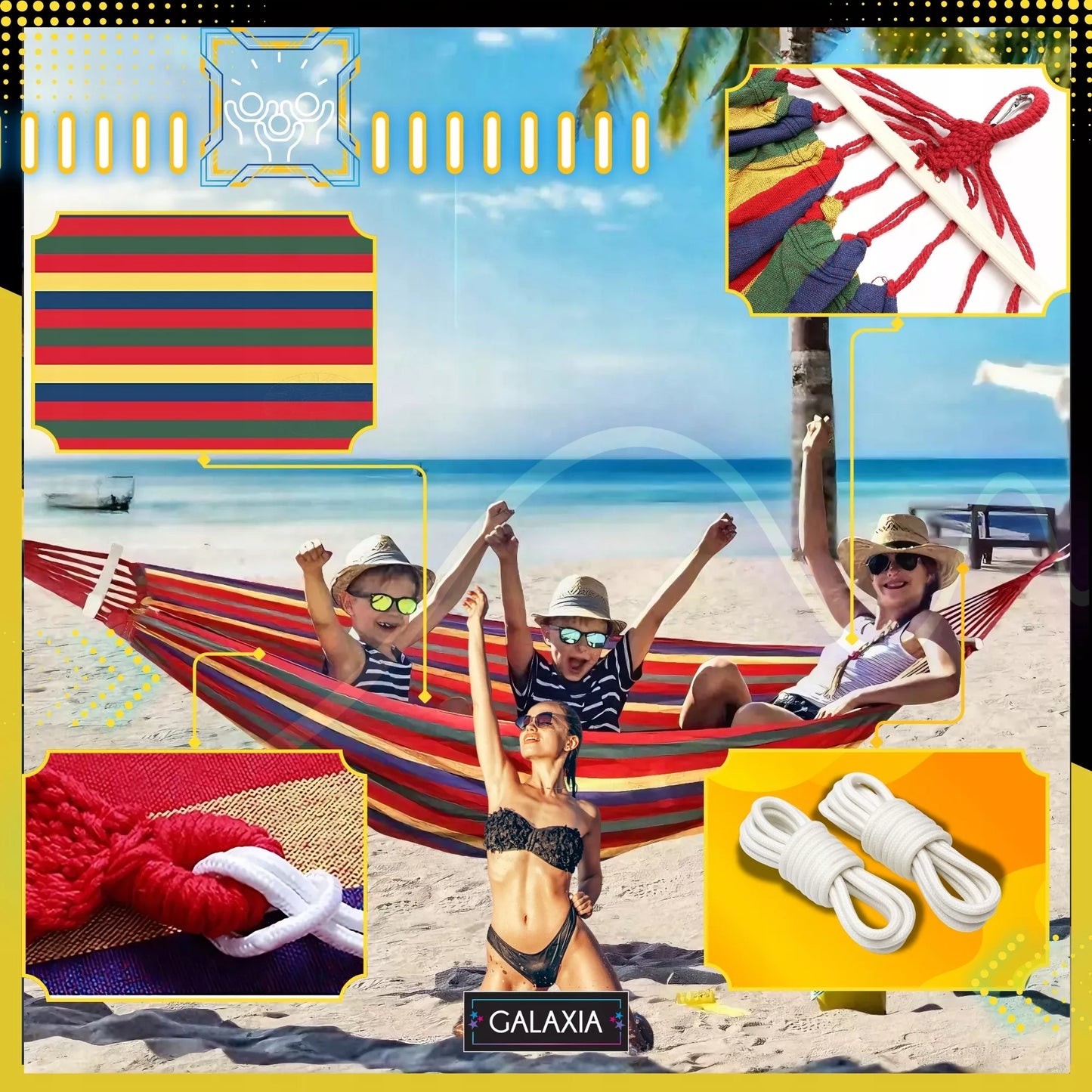 Sodo hamakas 2 asmenims, didelis turistinis, dvivietis su strypu, XXL 260x150