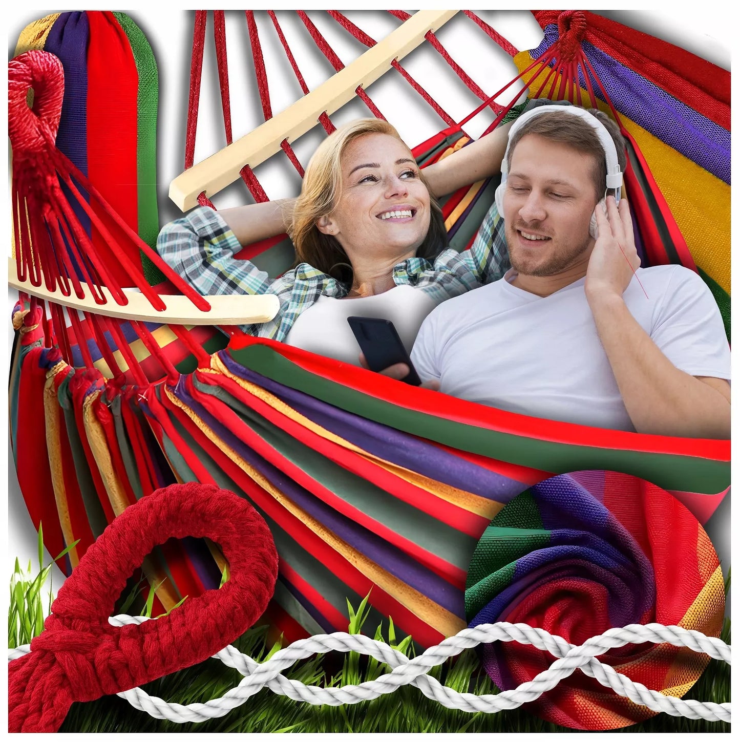 Sodo hamakas 2 asmenims, didelis turistinis, dvivietis su strypu, XXL 260x150