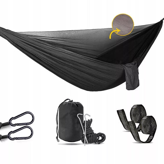 Sodo hamakas dvivietis turistinis su tinkleliu nuo vabzdžių, 300KG talpa, komplektas