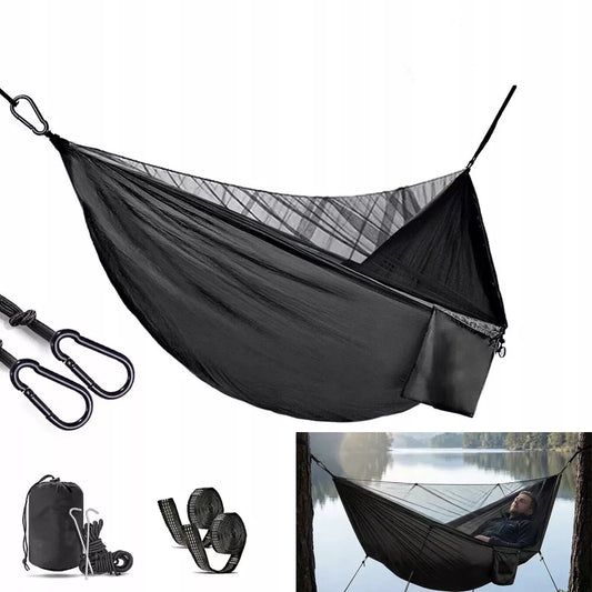 Sodo hamakas dvivietis turistinis su tinkleliu nuo vabzdžių, 300KG talpa, komplektas