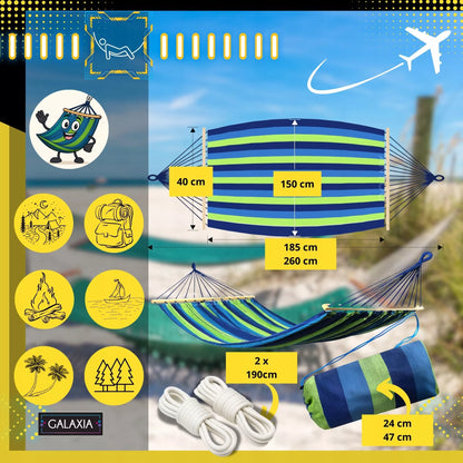 SODINĖ DVI VIETĖS HAMAKAS XXL 260x150 2 asmenims Turistinis su skersiniu DIDELIS