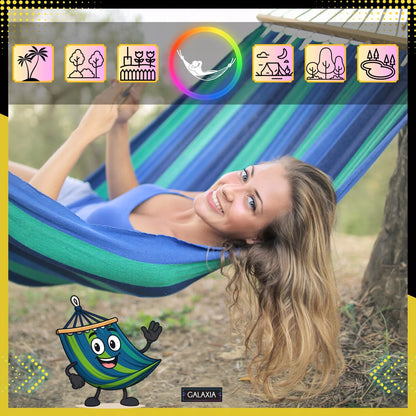 SODINĖ DVI VIETĖS HAMAKAS XXL 260x150 2 asmenims Turistinis su skersiniu DIDELIS