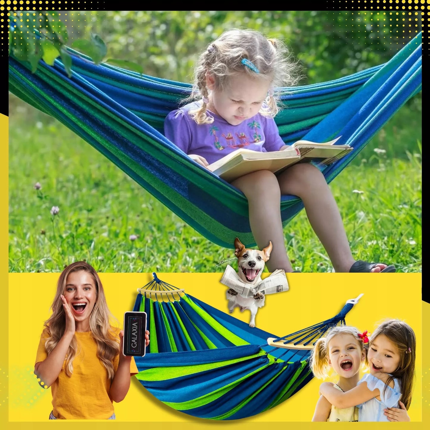 SODINĖ DVI VIETĖS HAMAKAS XXL 260x150 2 asmenims Turistinis su skersiniu DIDELIS