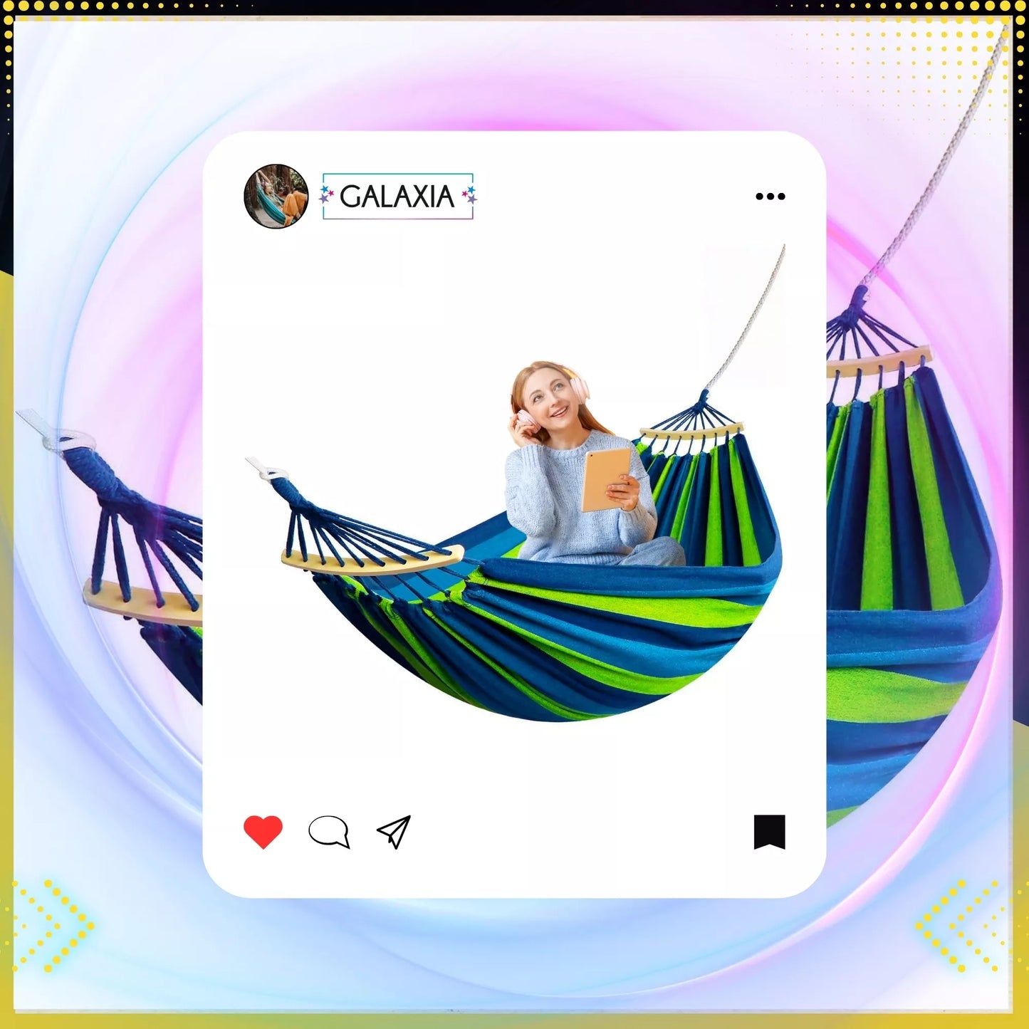 SODINĖ DVI VIETĖS HAMAKAS XXL 260x150 2 asmenims Turistinis su skersiniu DIDELIS