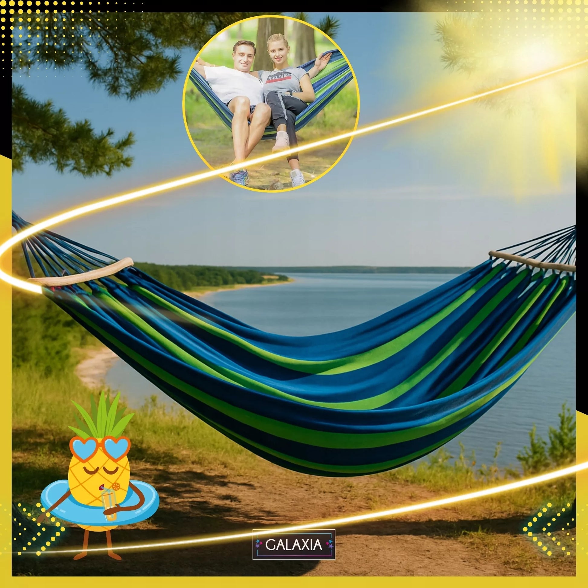 SODINĖ DVI VIETĖS HAMAKAS XXL 260x150 2 asmenims Turistinis su skersiniu DIDELIS