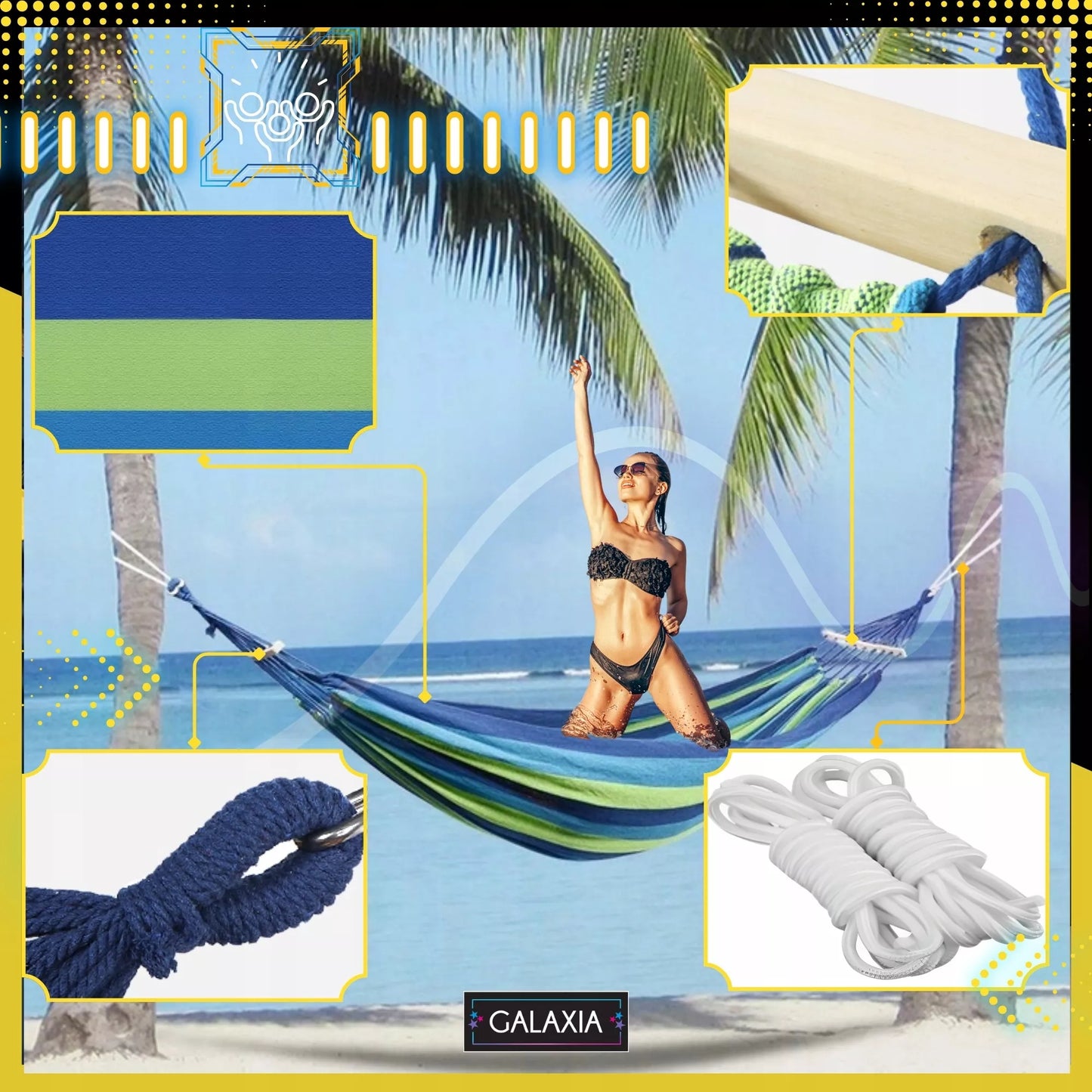 SODINĖ DVI VIETĖS HAMAKAS XXL 260x150 2 asmenims Turistinis su skersiniu DIDELIS