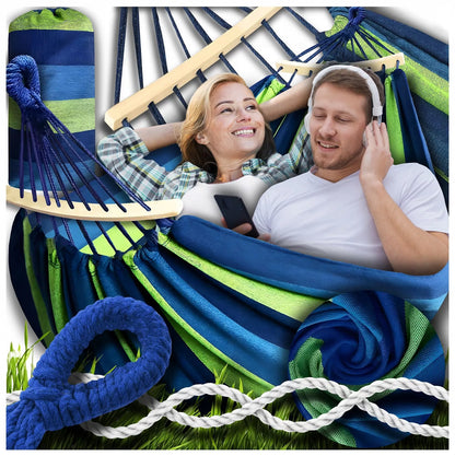 SODINĖ DVI VIETĖS HAMAKAS XXL 260x150 2 asmenims Turistinis su skersiniu DIDELIS