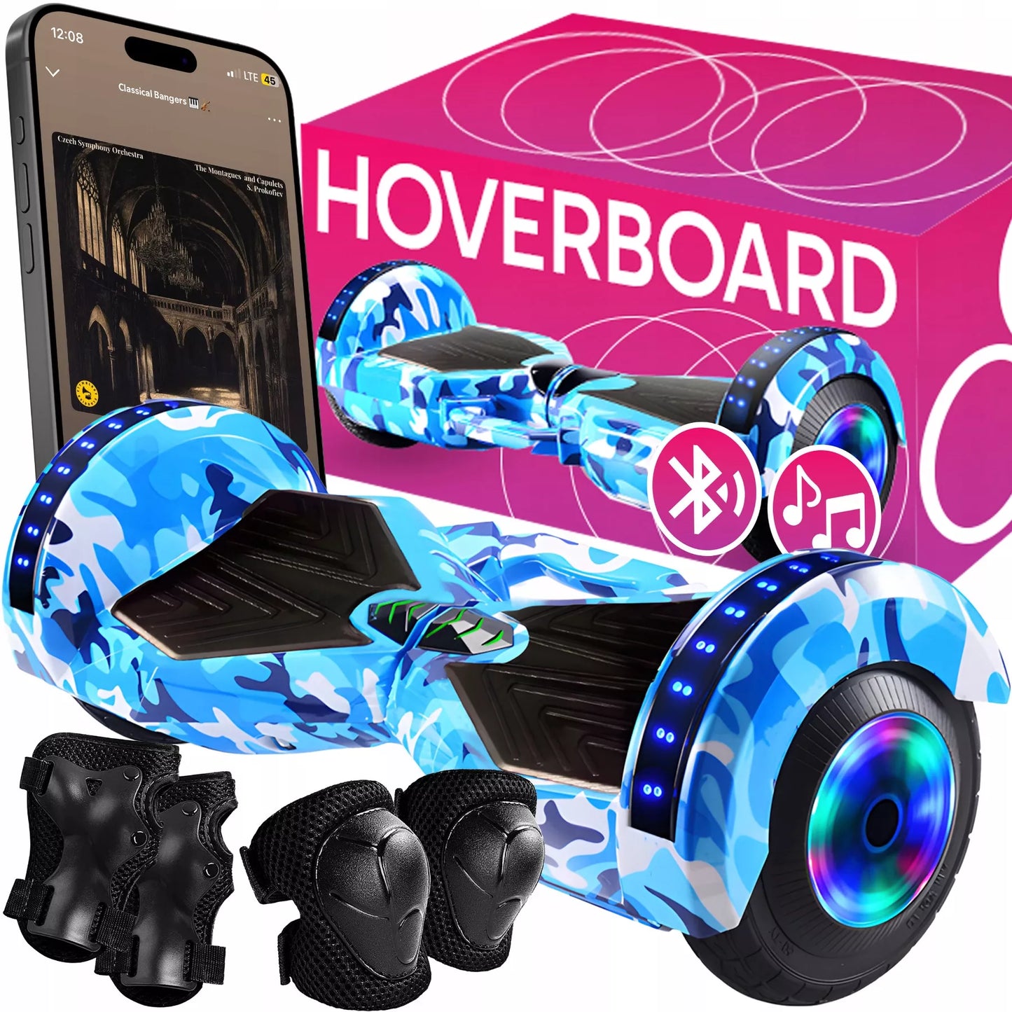 RETOO elektrinė riedlentė HOVERBOARD, 8 colių, LED, „Bluetooth“ garsiakalbis, mėlyna