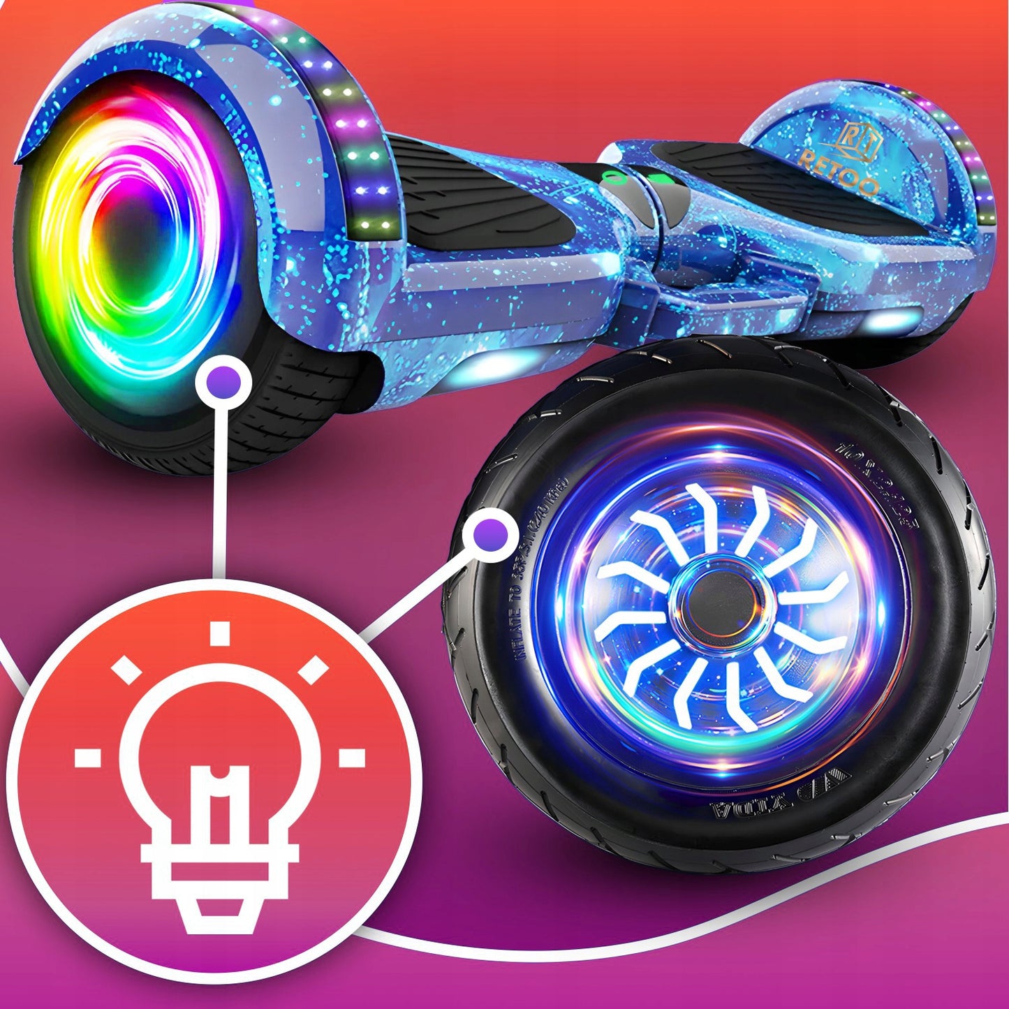 HOVERBOARD Elektrinė riedlentė LED 6,5' su Bluetooth garsiakalbiais ir apsaugomis