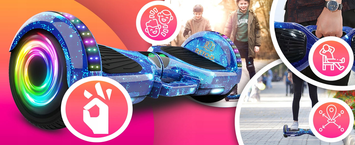 HOVERBOARD Elektrinė riedlentė LED 6,5' su Bluetooth garsiakalbiais ir apsaugomis