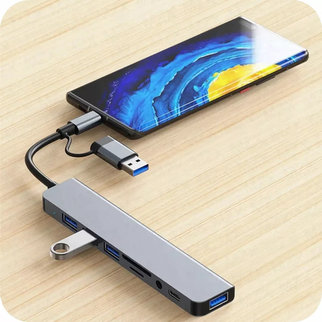USB-C HUB 8-in-1 – daugiafunkcinis adapteris su USB 3.0, SD ir audio
