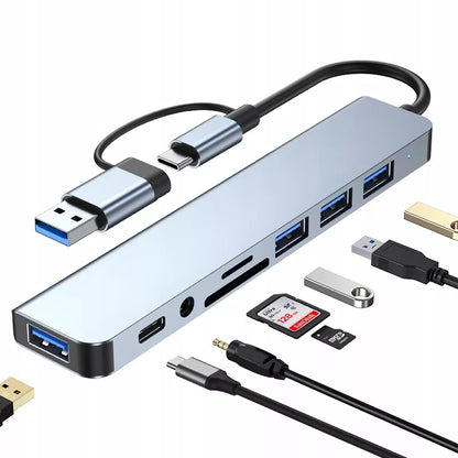 USB-C HUB 8-in-1 – daugiafunkcinis adapteris su USB 3.0, SD ir audio