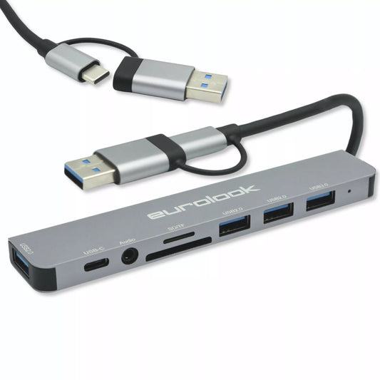 USB-C HUB 8-in-1 – daugiafunkcinis adapteris su USB 3.0, SD ir audio