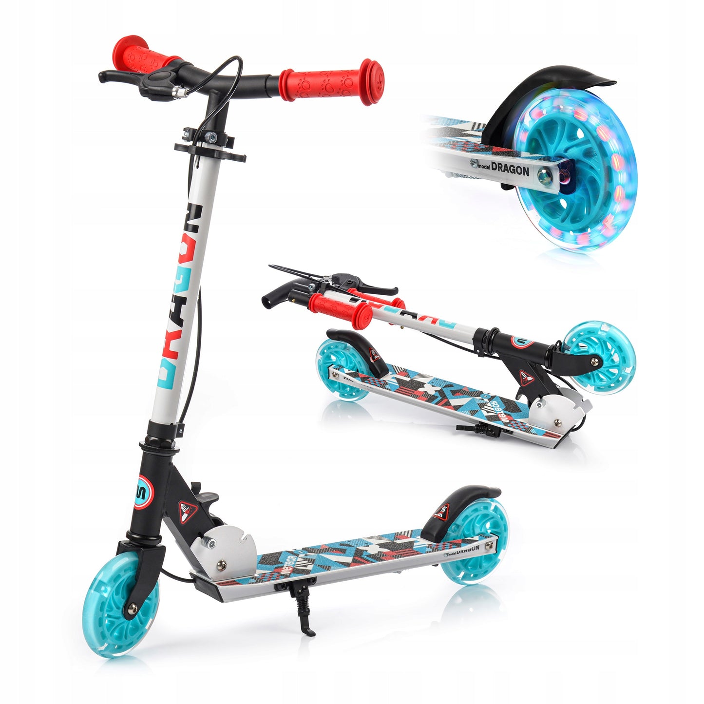 VAIKIŠKAS SULANKSTOMAS REGULIUOJAMAS PASPIRTUKAS DRAGON su LED ratukais ir 2 stabdžiais, METEOR