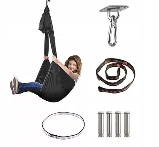 TERAPEUTINĖ SENSORINĖ VAIKŲ SŪPUOKLĖ-HAMAKAS 280x150cm 100kg JUODA