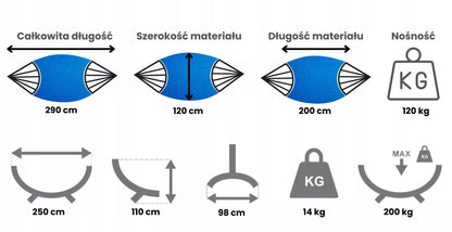 Vienvietis hamakas su plieniniu rėmu, klasikinis sodo hamakas POTENZA