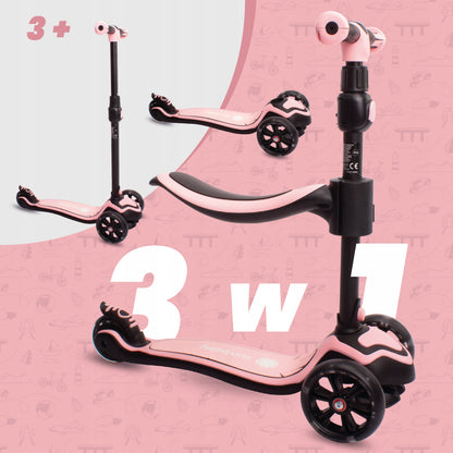 Flash 3in1 balansinis triratis riedis LED, reguliuojamas, 50 kg, vaikams