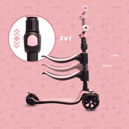 Flash 3in1 balansinis triratis riedis LED, reguliuojamas, 50 kg, vaikams