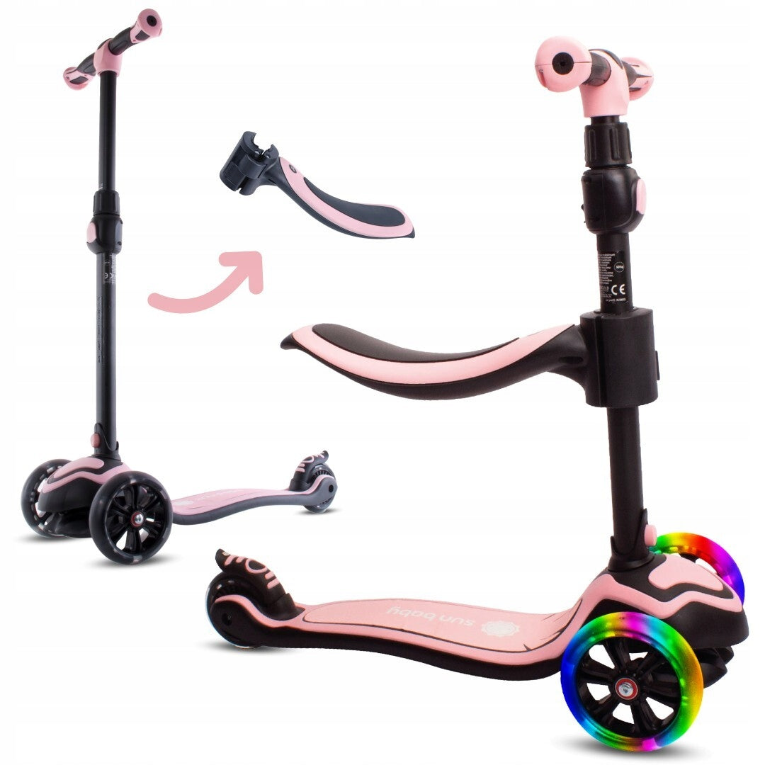 Flash 3in1 balansinis triratis riedis LED, reguliuojamas, 50 kg, vaikams