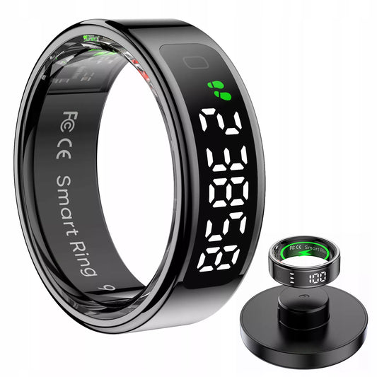 Išmanusis „Smart Ring“ žiedas su LED ekranu, 5ATM, juodas, dydis 9 / 20