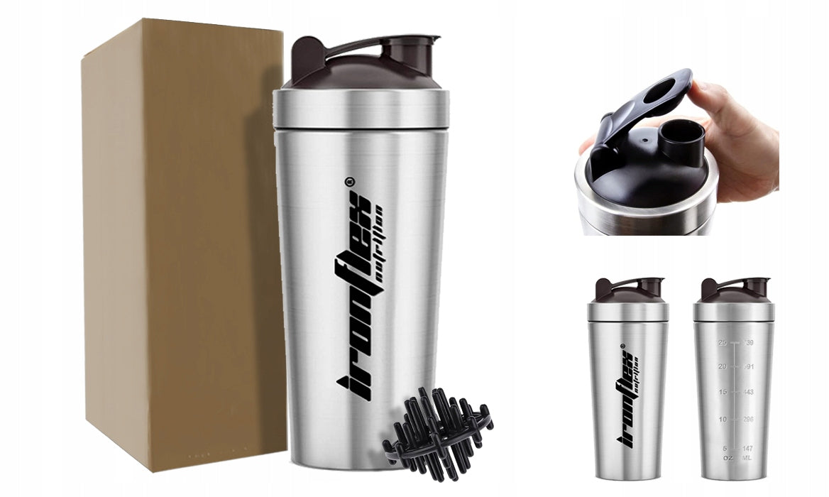 IRONFLEX Plieninis purtyklis 750ml, sandarus, maisto papildams sporto salei