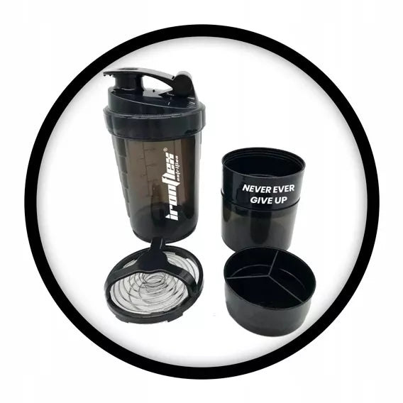 IRONFLEX 500ml Sandarus šeikeris sporto salei su talpa baltymui