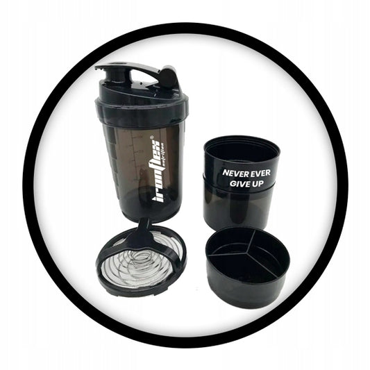 IRONFLEX 500ml Sandarus šeikeris sporto salei su talpa baltymui