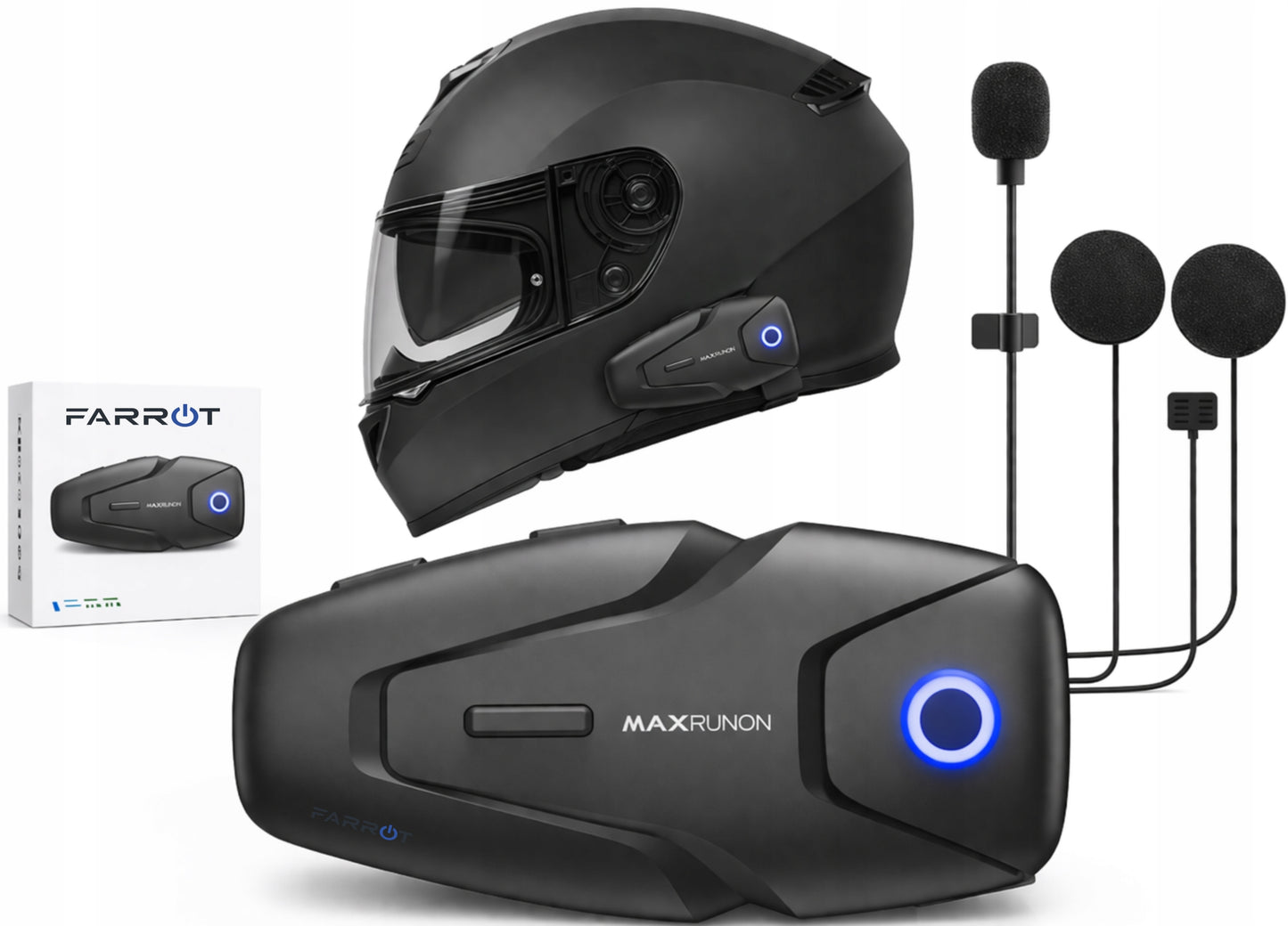 Motociklininkų Interkomas Bluetooth 5.3 su ANC – Ryšio Atstumas 500 M, Veikimas Iki 100 Km/h, 2 Vartotojams, IPX5 Apsauga nuo Vandens