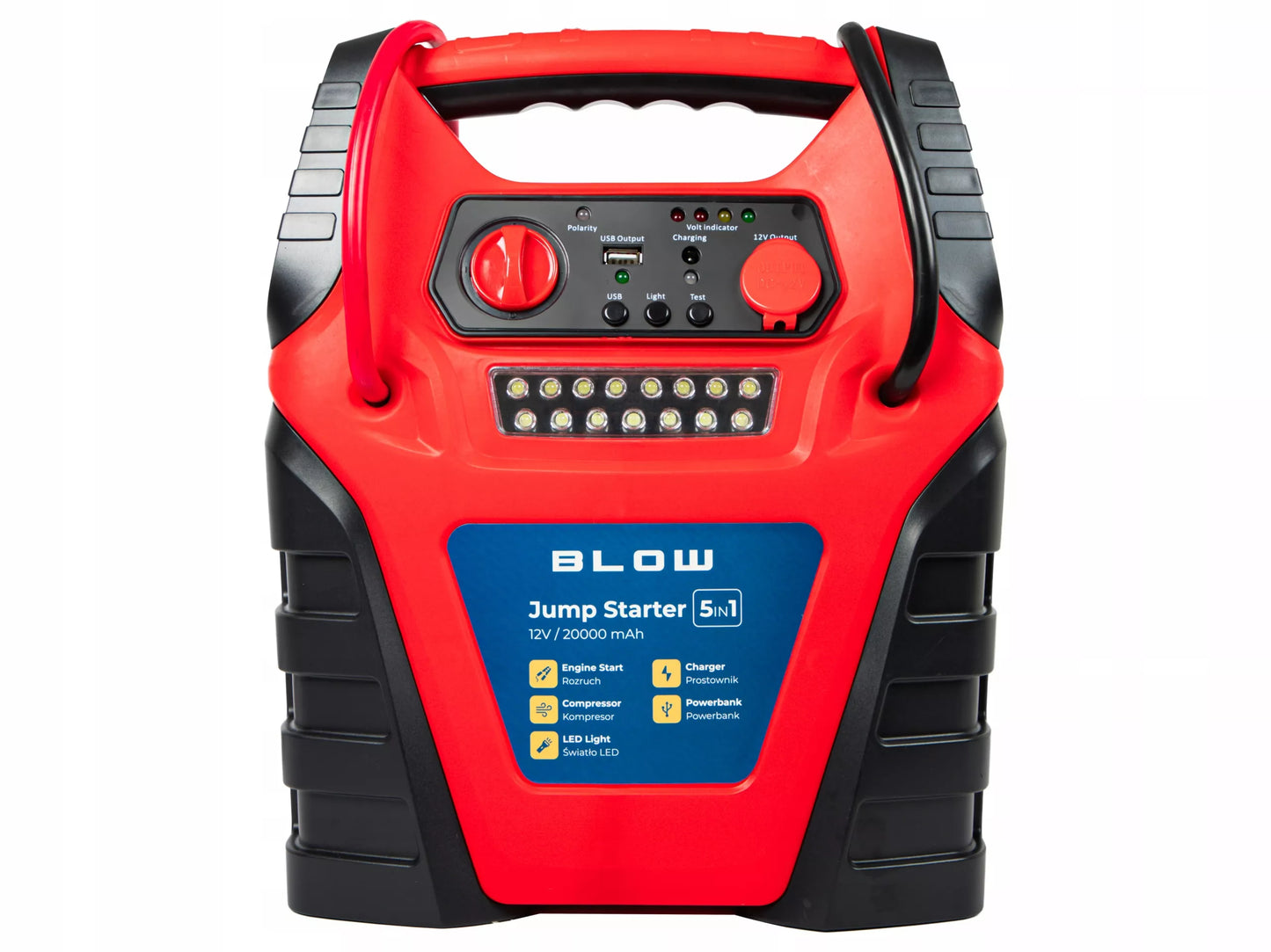 Jump starter / powerbank 5 in 1 – kompresorius ir siurblys automobiliams 12 V, 20000 mAh