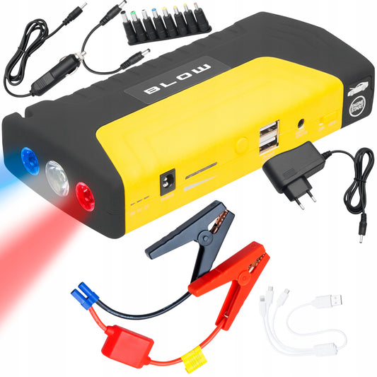 JUMP STARTER AKUMULIATORIUS POWERBANK ŽIBINTUVĖLIS PLAKTUKAS KABELIAI RINKINYS 12800mAh