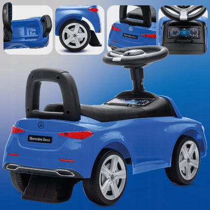 Vaikiškas stumdukas 4in1 berniukui Mercedes C-Class su skyreliu ir garsu, atlošas