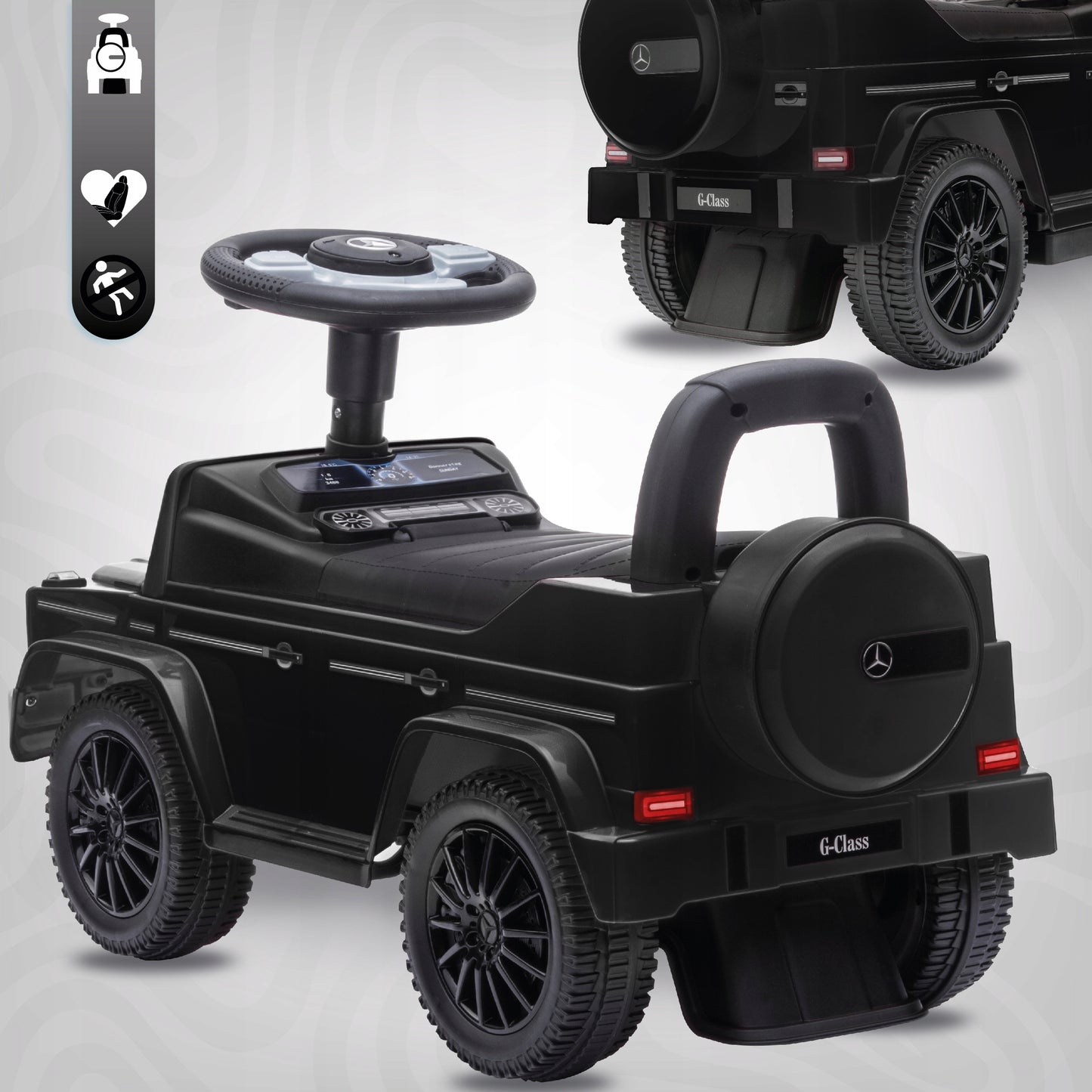 Stumblinukas Stumiamas Vaikščiukas vaikams Mercedes Benz G Stumdukas Daiktadėžė garsas