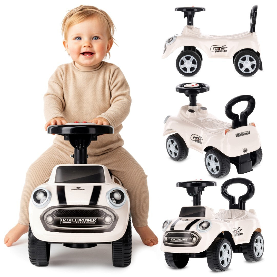 Vaikiškas paspiriama automobilis "GO GO", skirtas metukų proga automobilis-stūmikas su garsu ir atlošu