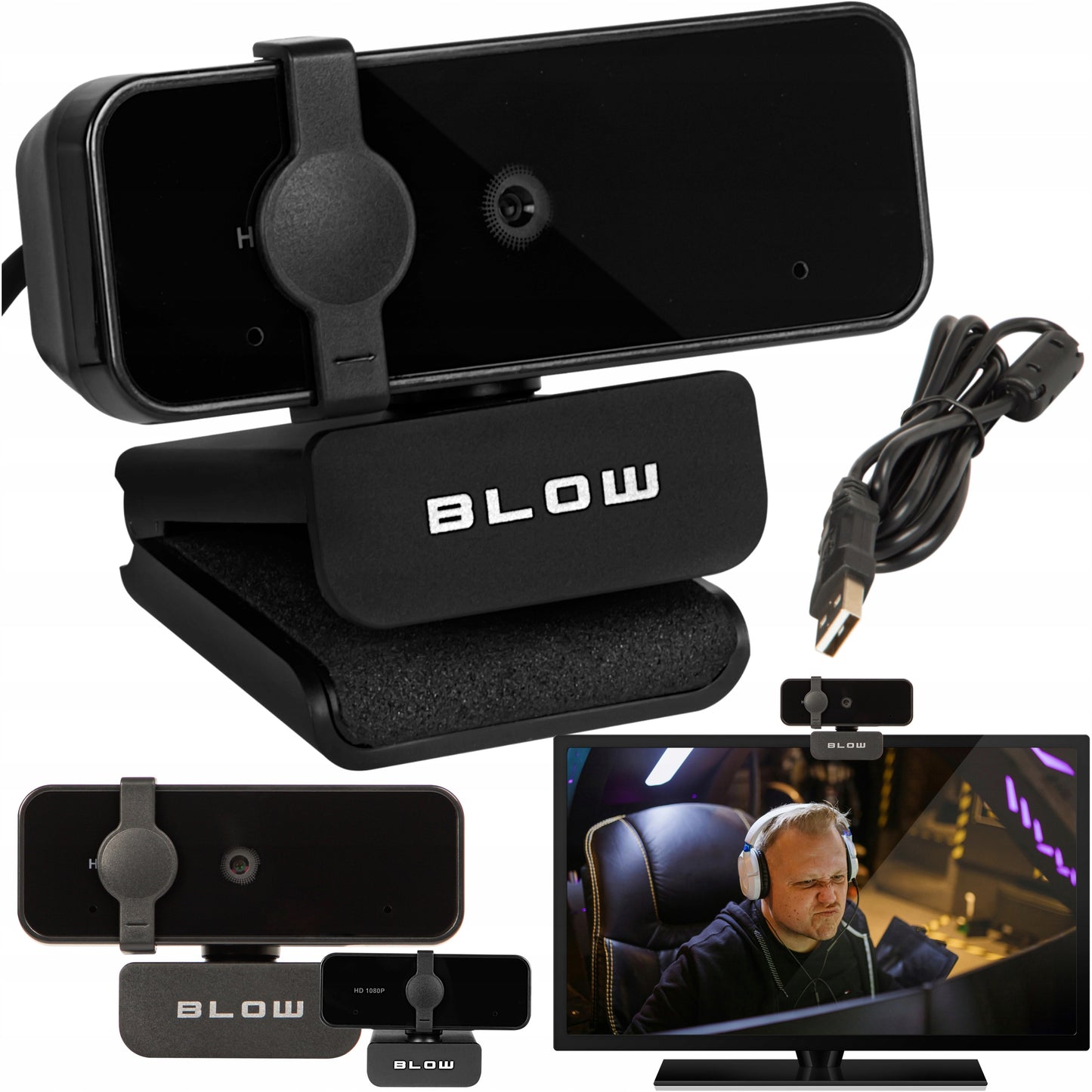 Interneto kameros kamerka su mikrofonu, privatumo dangteliu, Full HD 1080p