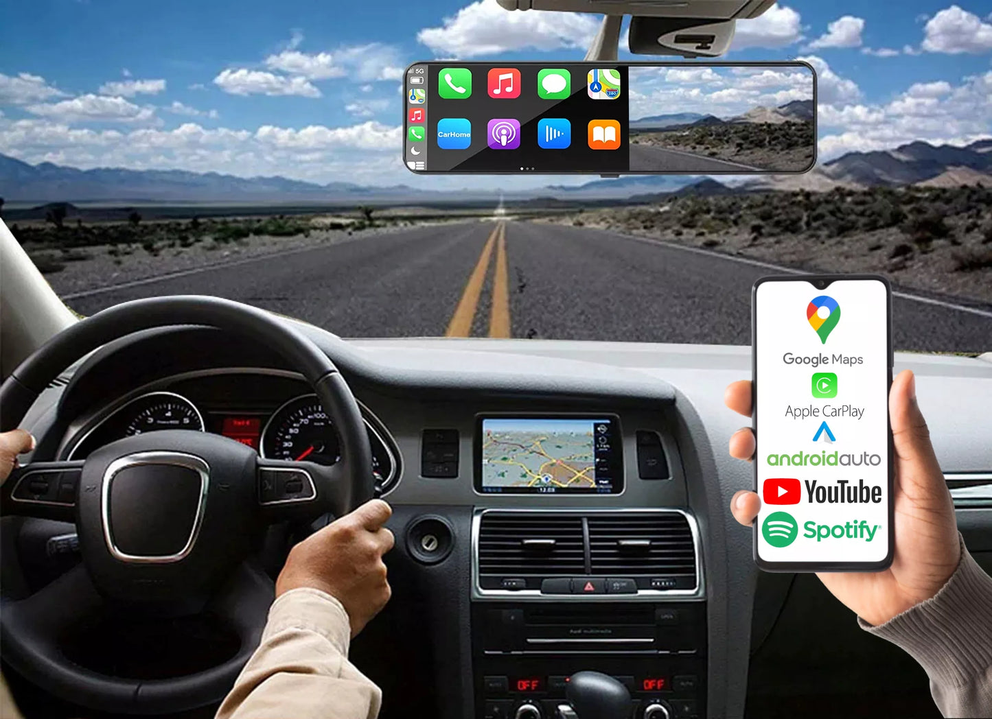 Automobilinė kamera 4K veidrodinis registratorius galinio vaizdo kameraANDROID CARPLAY