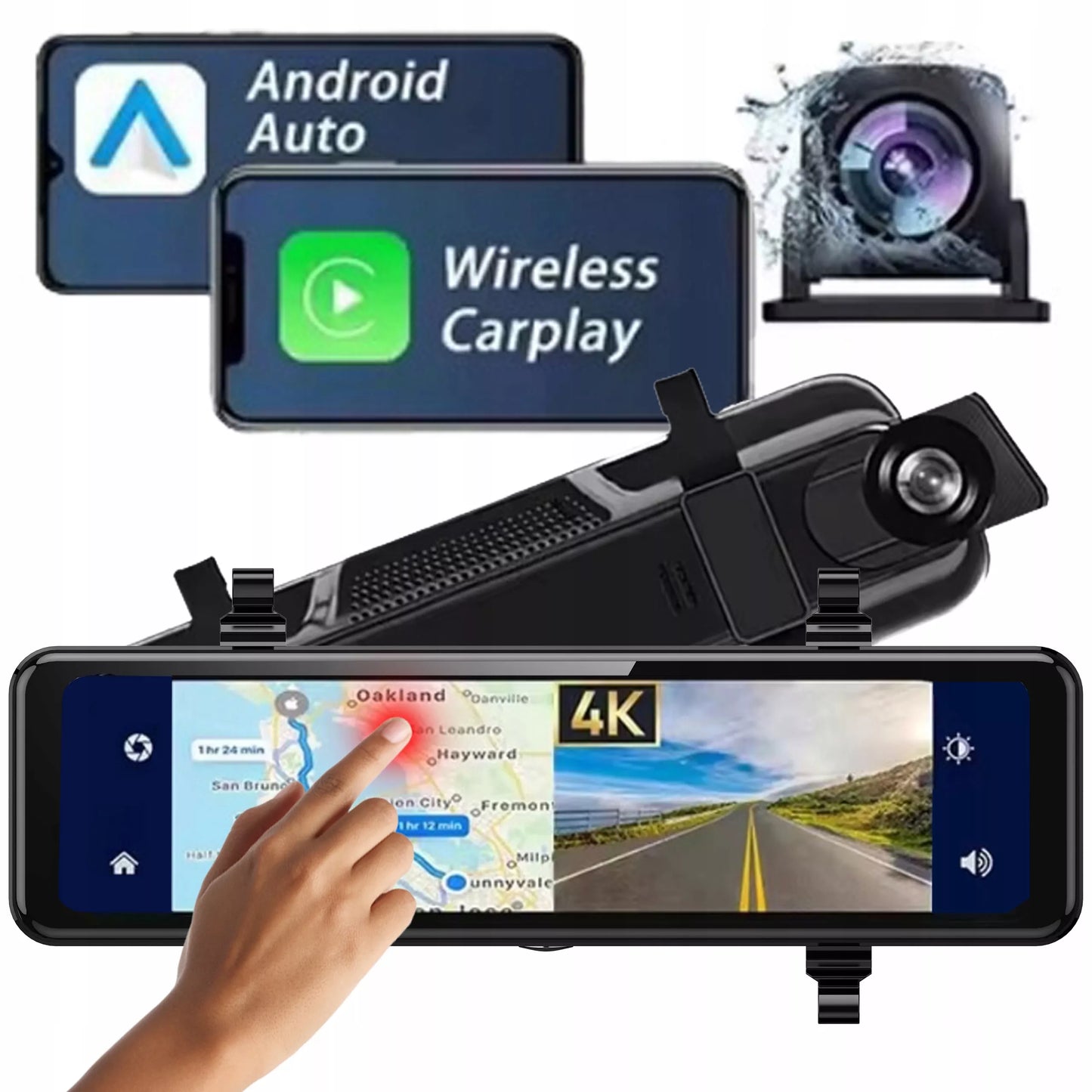 Automobilinė kamera 4K veidrodinis registratorius galinio vaizdo kameraANDROID CARPLAY